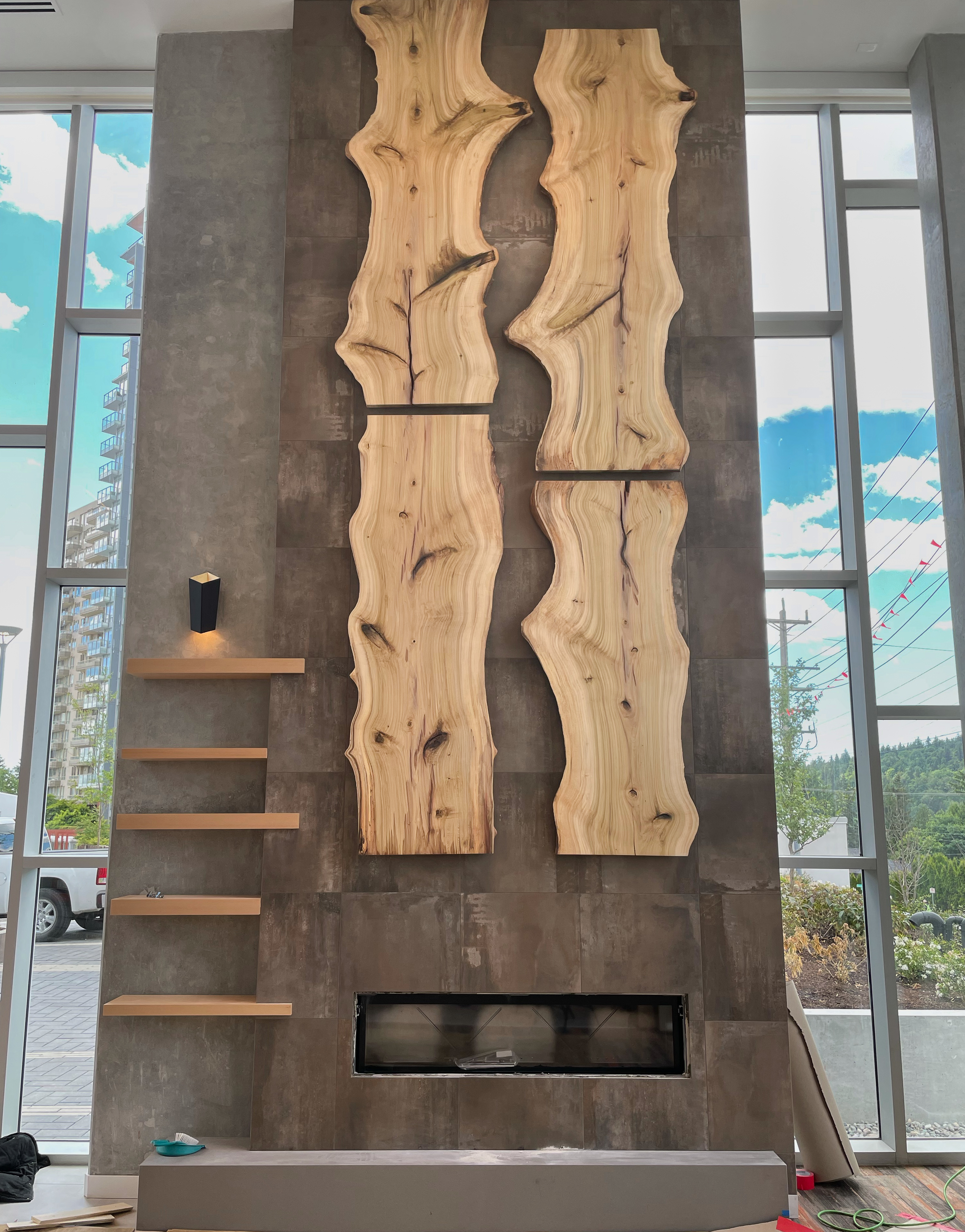 Commercial millwork installation in a modern business space